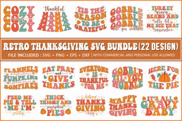 Retro Thanksgiving SVG Bundle, Fall PNG